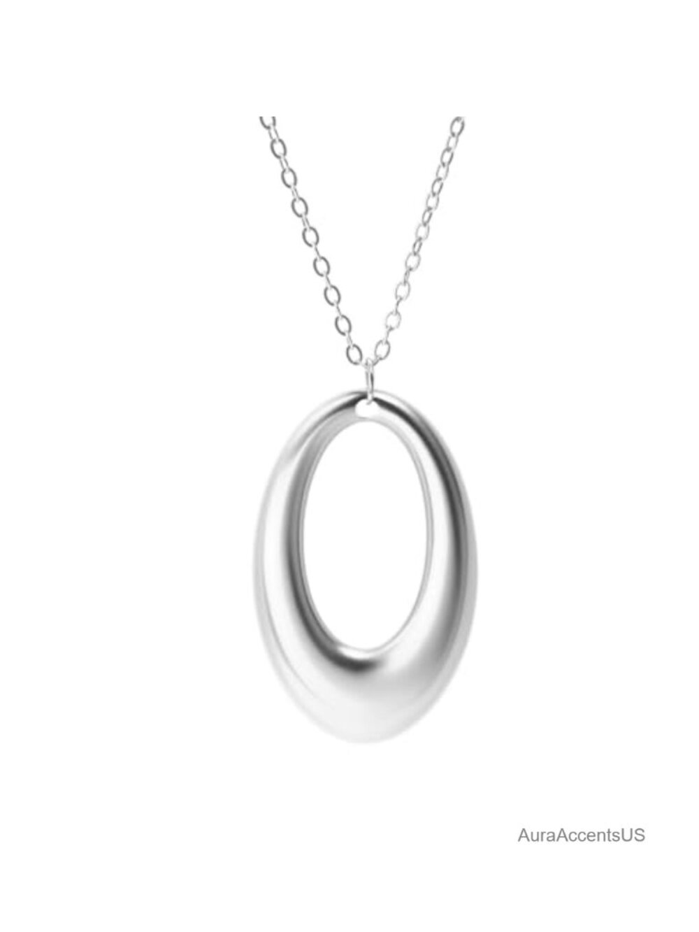 Stainless Steel Oval Pendant Necklace Long Chain Dainty Statement Jewelry Gift